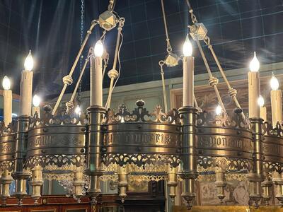 Exceptional Chandelier style Gothic - Style en Brass / Bronze , Belgium  19 th century ( Anno 1865 )