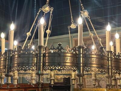 Exceptional Chandelier style Gothic - Style en Brass / Bronze , Belgium  19 th century ( Anno 1865 )