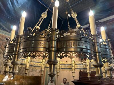 Exceptional Chandelier style Gothic - Style en Brass / Bronze , Belgium  19 th century ( Anno 1865 )