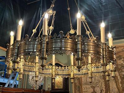 Exceptional Chandelier style Gothic - Style en Brass / Bronze , Belgium  19 th century ( Anno 1865 )