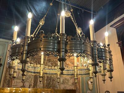 Exceptional Chandelier style Gothic - Style en Brass / Bronze , Belgium  19 th century ( Anno 1865 )