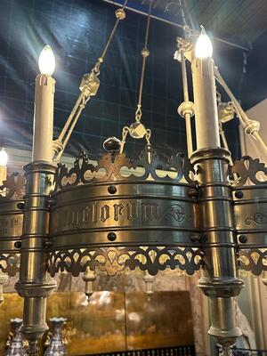 Exceptional Chandelier style Gothic - Style en Brass / Bronze , Belgium  19 th century ( Anno 1865 )