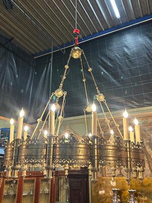 Exceptional Chandelier style Gothic - Style en Brass / Bronze , Belgium  19 th century ( Anno 1865 )