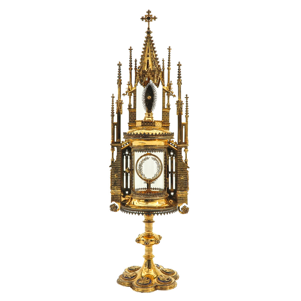 1 Gothic - Style Exceptional Full Silver Monstrance By: Van Damme With Diamonds