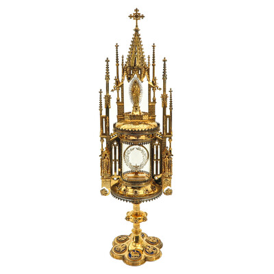 1 Gothic - Style Exceptional Full Silver Monstrance By: Van Damme With Diamonds