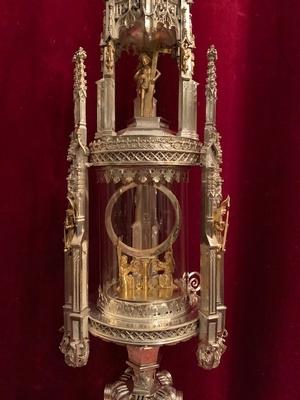 Exceptional Full Silver Monstrance Total Weight  3.05 Kgs. style Gothic - style en full silver , Belgium 19th century ( anno 1865 )