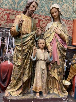 Exceptional Fully Hand - Carved Holy Family style Gothic - style en Wood Polychrome, Flemish Belgium 19 th century ( Anno 1865 )