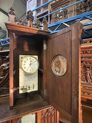 Exceptional Hall Stand With Clock By : Victor Aimone !  style Gothic - Style en Walnut wood / Glass / Hand Forget Iron, France 19 th century