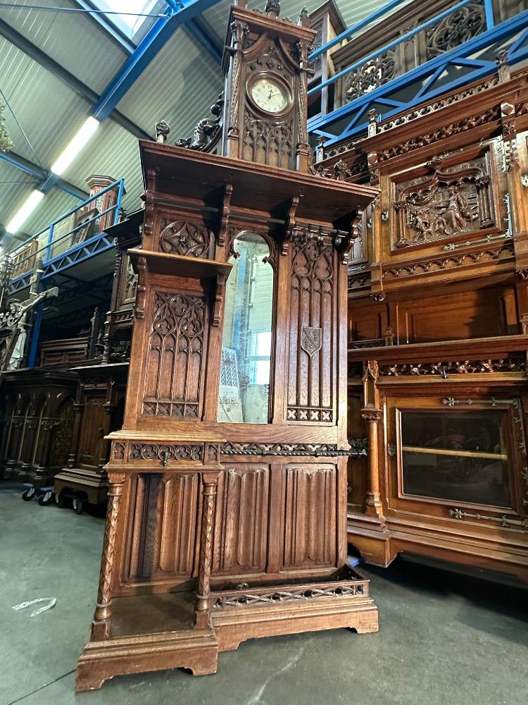 1 Gothic - Style Exceptional Hall Stand With Clock By : Victor Aimone !