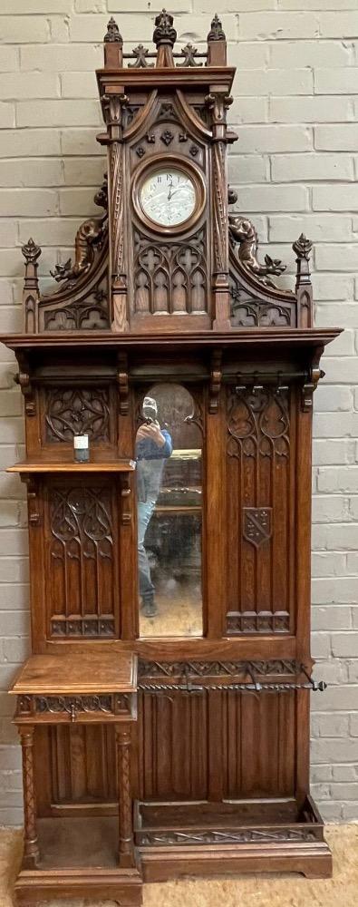 1 Gothic - Style Exceptional Hall Stand With Clock By : Victor Aimone ! Expected !