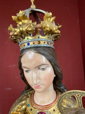 Exceptional Life - Size  Sculpture Of The “Sedes Sapientiae” Gothic-Style By Mayer & Co. Munich  style Gothic - Style en hand-carved wood polychrome, Germany  19th century ( anno 1865 )