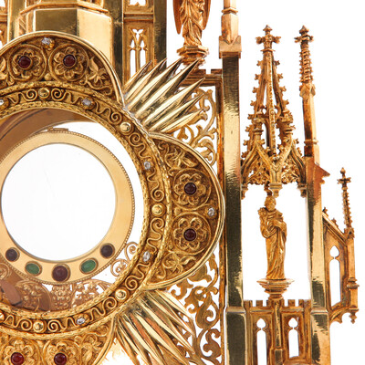 Exceptional Monstrance style Gothic - Style en Brass / Gilt / Diamonds / Stones / Glass, Belgium  19