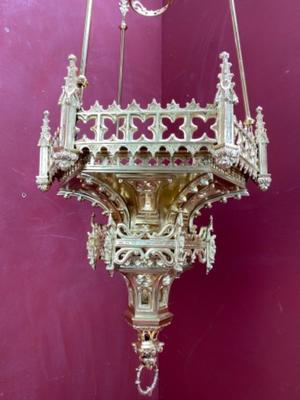Exceptional Sanctuary Lamp style Gothic - style en Bronze / Polished and Varnished, France 19 th century ( Anno 1875 )