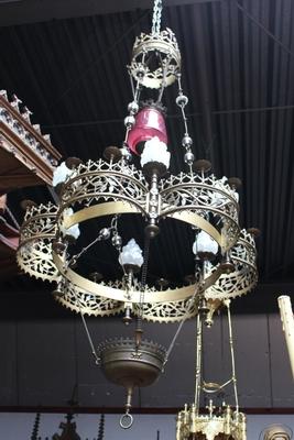 Exceptional Sanctuary Lamp  style Gothic - style en Brass / Bronze, Belgium 19th century ( 1870 )