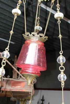 Exceptional Sanctuary Lamp  style Gothic - style en Brass / Bronze, Belgium 19th century ( 1870 )