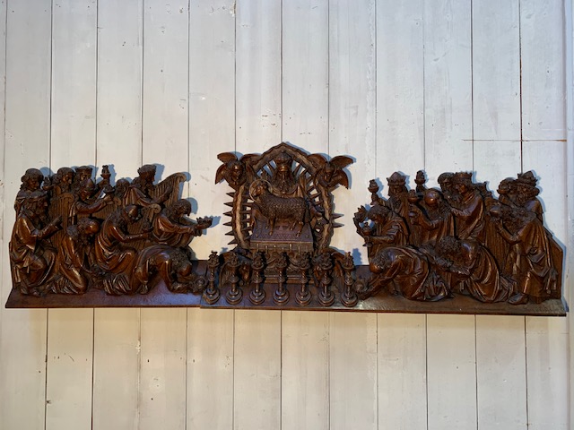 1 Gothic - style  Exceptional Sculpture The Adoration Of Jesus Christ As Agnus Dei. Signed : Hendrik Van Der Geld