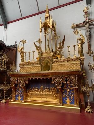 Exceptional & Unique Altar  style Gothic - style en Full Bronze Gilt Polished Varnished / Enamelled Parts / Total Weight 600 KGS., France 19th century ( 1865 )