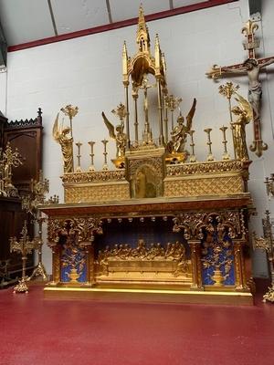 Exceptional & Unique Altar  style Gothic - style en Full Bronze Gilt Polished Varnished / Enamelled Parts / Total Weight 600 KGS., France 19th century ( 1865 )