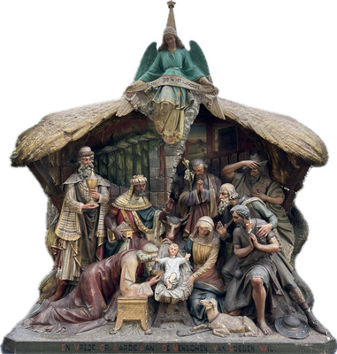 Exceptional & Very Large Nativity Scene Signed: G.H. Parentani Bruxelles style Gothic - Style en Plaster, bruxelles - Belgium  19 th century