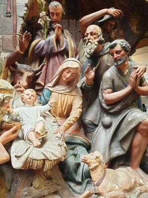 Exceptional & Very Large Nativity Scene Signed: G.H. Parentani Bruxelles style Gothic - Style en Plaster, bruxelles - Belgium  19 th century