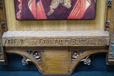 Framed Painting Of St. Mary Of Perpetual Assistance  style Gothic - Style en Oak wood, Belgium  19 th century