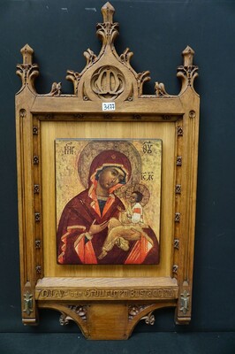 Framed Painting Of St. Mary Of Perpetual Assistance  style Gothic - Style en Oak wood, Belgium  19 th century