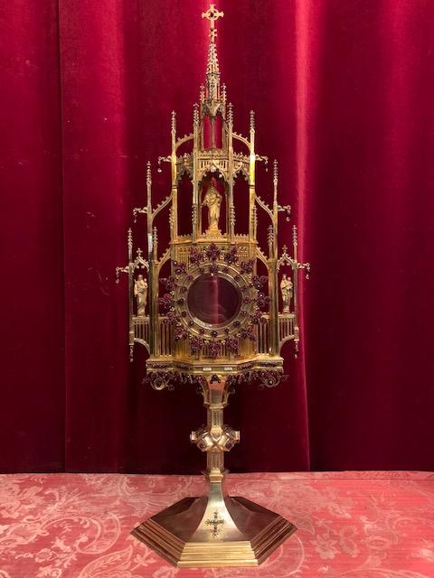 1 Gothic - style Full Silver Monstrance In Original Case 3 Images. Precious Stones Rubins, Brilliants, Turquoise. Weight 3.05 Kgs.