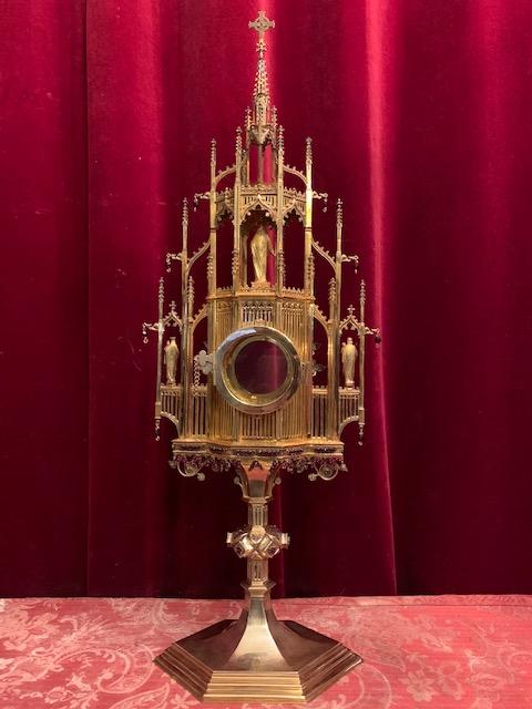 1 Gothic - style Full Silver Monstrance In Original Case 3 Images. Precious Stones Rubins, Brilliants, Turquoise. Weight 3.05 Kgs.