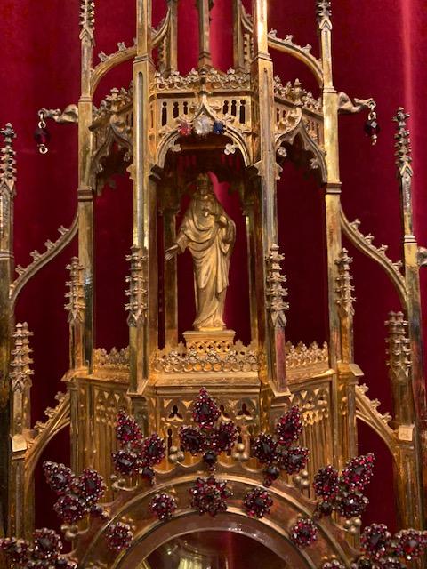 1 Gothic - style Full Silver Monstrance In Original Case 3 Images. Precious Stones Rubins, Brilliants, Turquoise. Weight 3.05 Kgs.