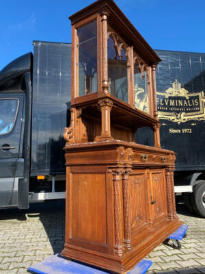 Gothic - Style  - Display Cabinet style Gothic - style en Oak wood / Marble, France 19 th century