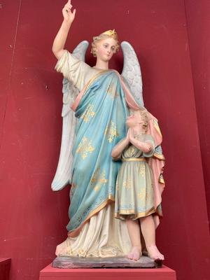 Guardian Angel style Gothic - Style en plaster polychrome, France 19th century ( anno 1875 )