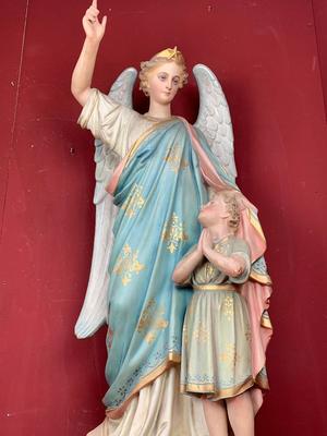 Guardian Angel style Gothic - Style en plaster polychrome, France 19th century ( anno 1875 )