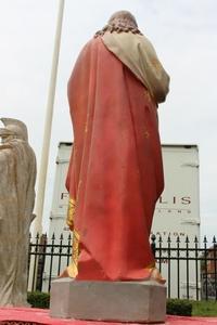 H.Heart Statue style Gothic - Style en Terra-Cotta polychrome, France 19th century ( anno 1885 )