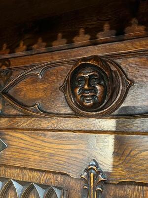 Hall Stand  style Gothic - Style en Oak wood / Cast Iron / Mirror Glass / Zinc, France 19 th century ( Anno 1890 )