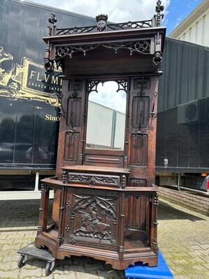 Hall Stand  style Gothic - Style en Wood / Glass / Hand Forget Iron, France 19 th century ( Anno 1865 )