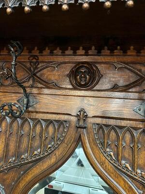 Hall Stand  style Gothic - Style en Oak wood / Cast Iron / Mirror Glass / Zinc, France 19 th century ( Anno 1890 )