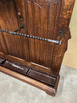 Hall Stand  style Gothic - Style en Oak wood / Cast Iron / Mirror Glass / Zinc, France 19 th century ( Anno 1890 )