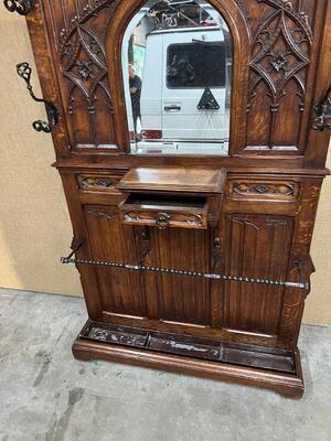 Hall Stand  style Gothic - Style en Oak wood / Cast Iron / Mirror Glass / Zinc, France 19 th century ( Anno 1890 )