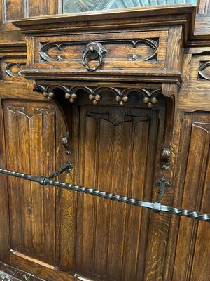 Hall Stand  style Gothic - Style en Oak wood / Cast Iron / Mirror Glass / Zinc, France 19 th century ( Anno 1890 )
