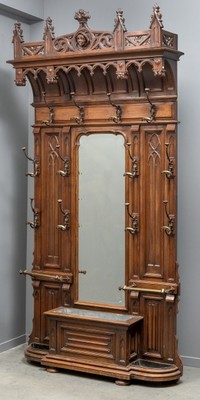 Hall Stand  style Gothic - style en Walnut wood / Brass / Bronze / Zinc, France 19 th century