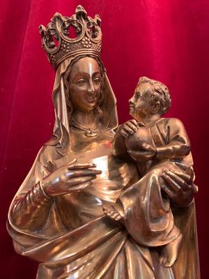 High Quality Full Bronze Imagination Madonna & Child Signed Desclee Freres, Cuivrerie St. Eloi  style Gothic - style en Bronze / Marble, Doornik Belgium 20th Century ( 1903 )