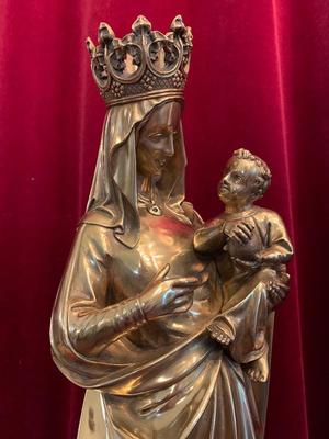 High Quality Full Bronze Imagination Madonna & Child Signed Desclee Freres, Cuivrerie St. Eloi  style Gothic - style en Bronze / Marble, Doornik Belgium 20th Century ( 1903 )