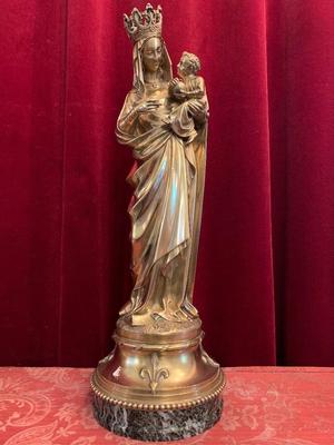 High Quality Full Bronze Imagination Madonna & Child Signed Desclee Freres, Cuivrerie St. Eloi  style Gothic - style en Bronze / Marble, Doornik Belgium 20th Century ( 1903 )