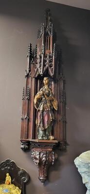High Quality Fully Hand-Made / Hand-Carved Exposition-Chapel With Statue Of St. Agatha. Expected ! style Gothic - Style en Oak wood, Belgium  19 th century