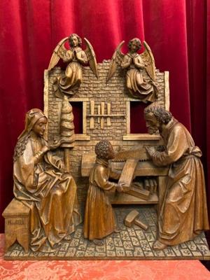 Holy Family By: H. Van Der Geld. style Gothic - Style en Fully Hand - Carved Wood Oak, Netherlands  19 th century ( Anno 1885 )
