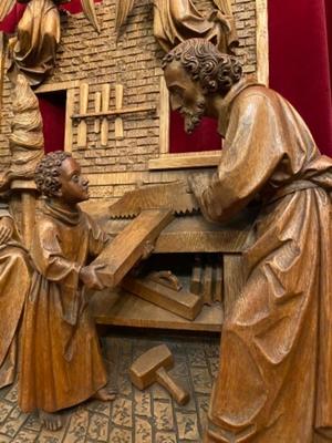 Holy Family By: H. Van Der Geld. style Gothic - Style en Fully Hand - Carved Wood Oak, Netherlands  19 th century ( Anno 1885 )