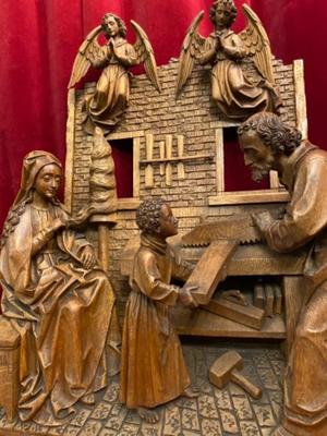 Holy Family By: H. Van Der Geld. style Gothic - Style en Fully Hand - Carved Wood Oak, Netherlands  19 th century ( Anno 1885 )