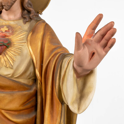 Holy Sacred Heart Statue  style Gothic - Style en Plaster polychrome, Belgium  19 th century