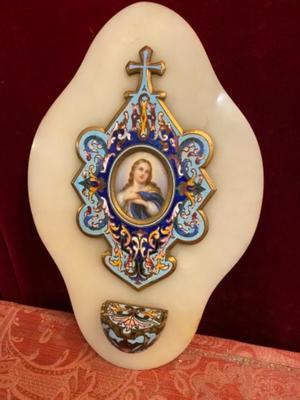 Holy Water Holder  style Gothic - style en Marble / Enamel / Brass / Bronze, France 19 th century ( Anno 1875 )