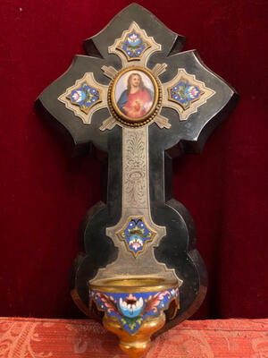 Holy Water Holder style Gothic - style en Marble / Brass / Bronze / Enamel, France 19 th century ( Anno 1875 )